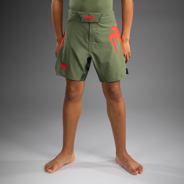 Venum Light Kids Fightshorts (25) - Army Green/Orange